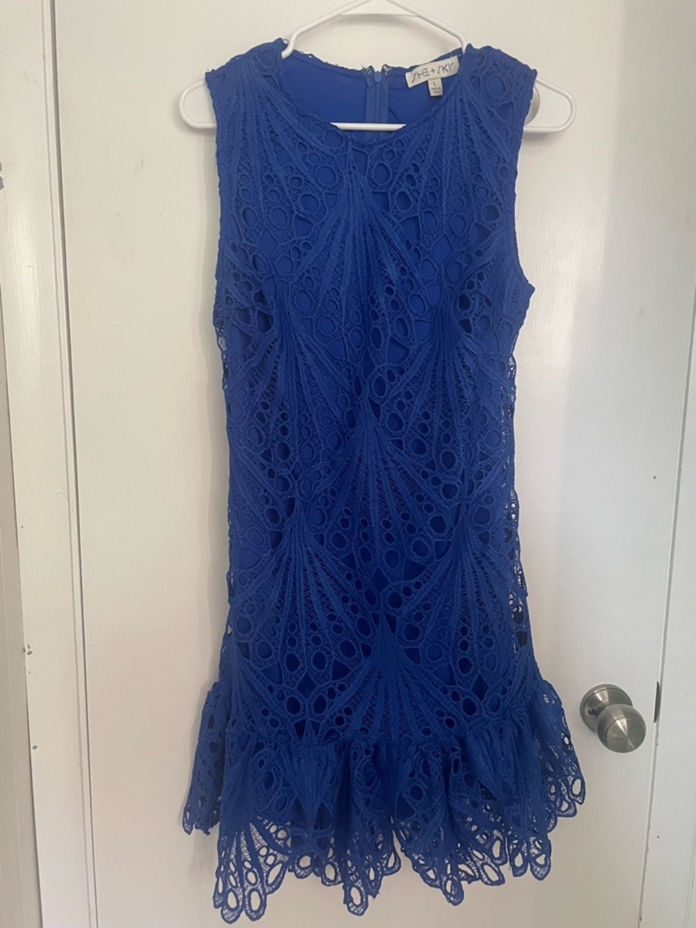 She + Sky Royal Blue Crochet Lace Dress